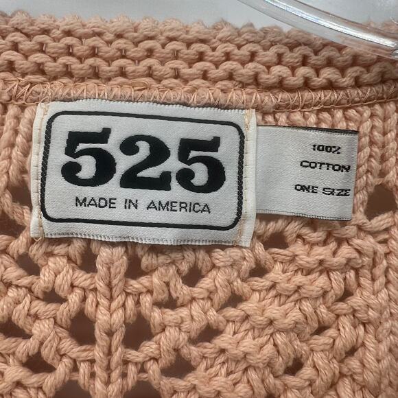 Vintage Made in USA 525 America Crochet Peach Sweater Women's One Size - Picture 3 of 6